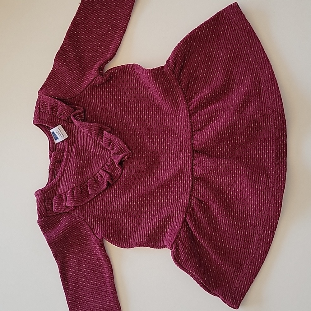 Jannie & Jack baby dress in burgundy and subtle shimmer gold thread